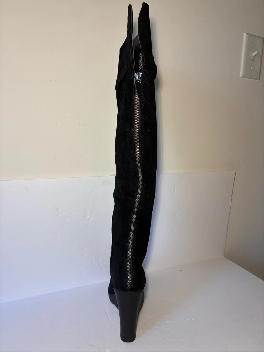 Havannah Black Over the Knee Wedge Boots Women's Size 6.5 Faux Suede